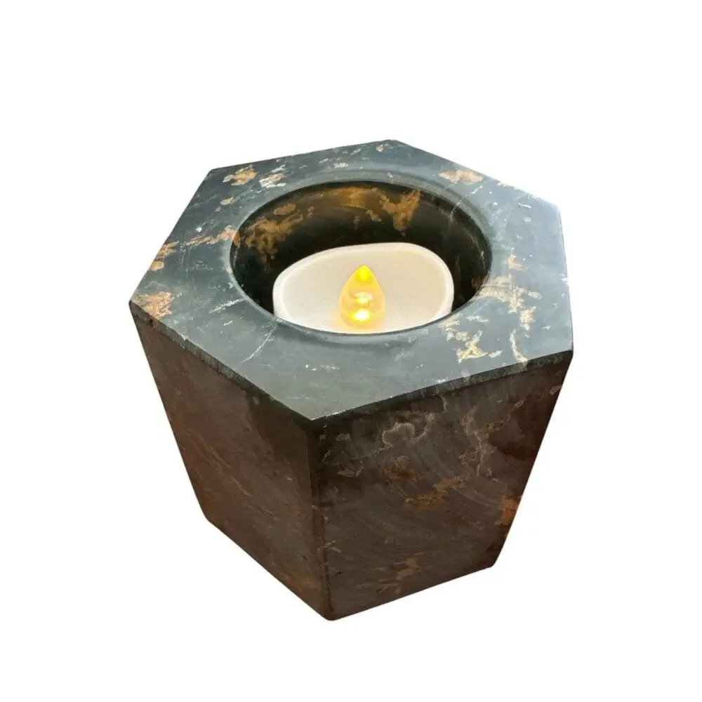 Green Naturally Veined Marble Hexagon Candle Holder